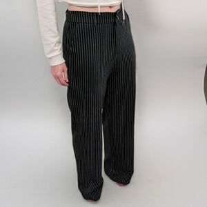 Women's Lightweight Pinstripe Trousers Office Style With Pockets Belt Loops